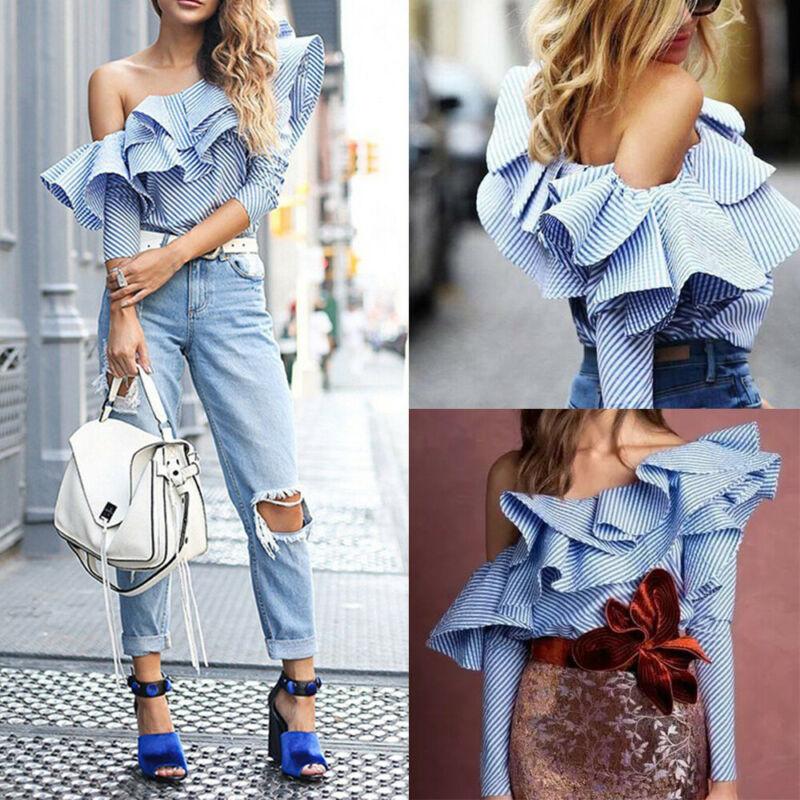 Women' Blouses & Shirts 2021 Women Elegant Blouse Summer Autumn Tops Ruffles One Shoulder Long Sleeve Stripe Trendy Female Shirt Plus Size, Blue
Women' Blouses & Shirts 2021 Women Elegant Blouse Summer Autumn Tops Ruffles One Shoulder Long Sleeve Stripe Trendy Female Shirt Plus Size, Blue