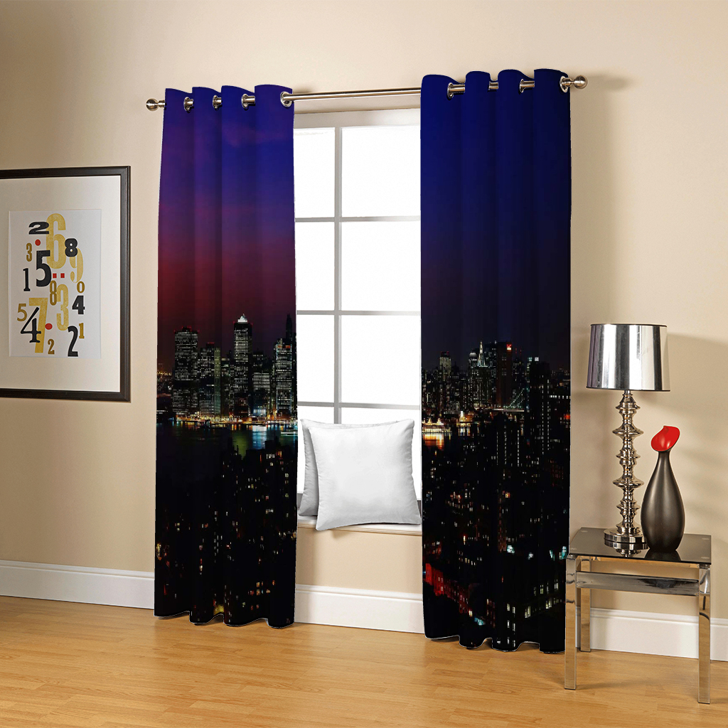 Beautiful Photo Fashion Customized 3D Curtains blue night building curtains Blackout curtain