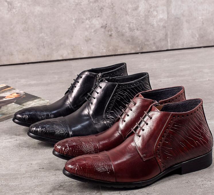 Ankle boots shoes men genuine leather pointed toes lace up high top casual shoes alligator print formal dress boots1, Black
Ankle boots shoes men genuine leather pointed toes lace up high top casual shoes alligator print formal dress boots1, Black