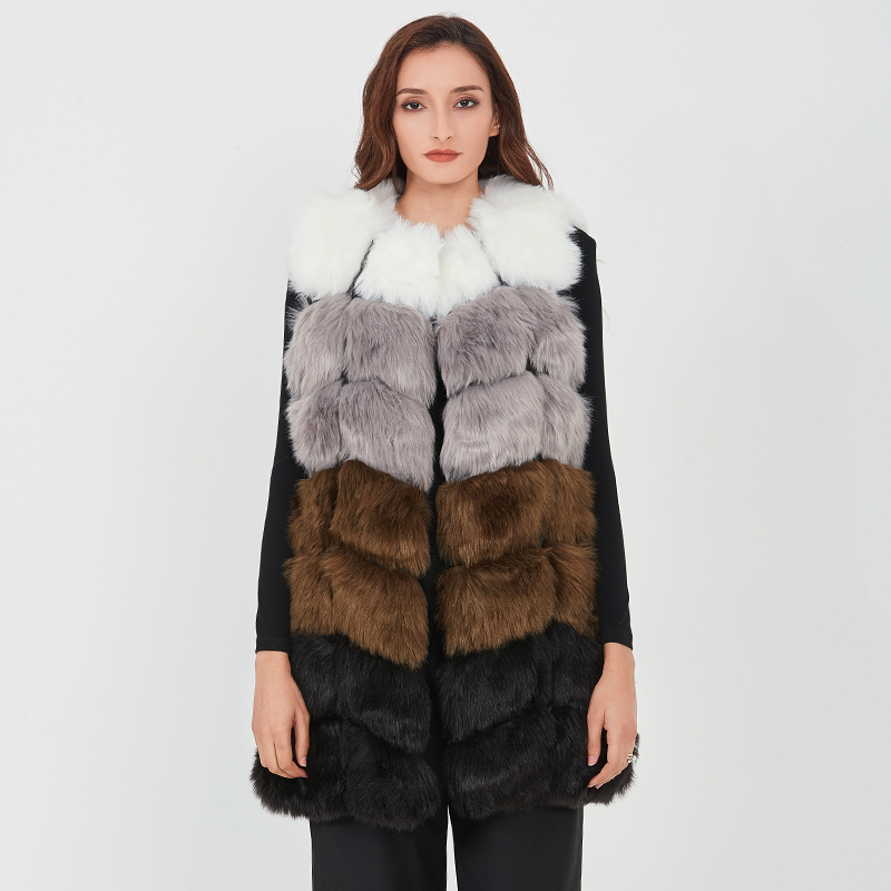 TWOTWINSTYLE Hit Color Fur Coat For Women O Neck Sleeveless Patchwork Loose Vest Coat Female Winter Fashion New Clothes 201211