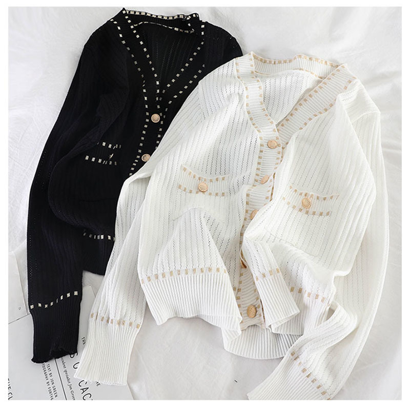 Spring Autumn Women's Cardigan New Single-breasted Stitching Cardigan Korean Style Loose and Thin Knit Female Sweater Coat LL295 201031