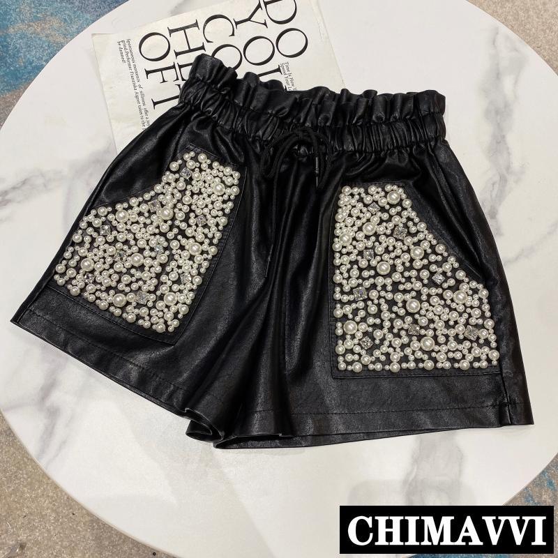 Pocket Pearl Beaded Leather Shorts Women Boots Shorts High Waist New Spring and Autumn Wide Leg, Black
Pocket Pearl Beaded Leather Shorts Women Boots Shorts High Waist New Spring and Autumn Wide Leg, Black