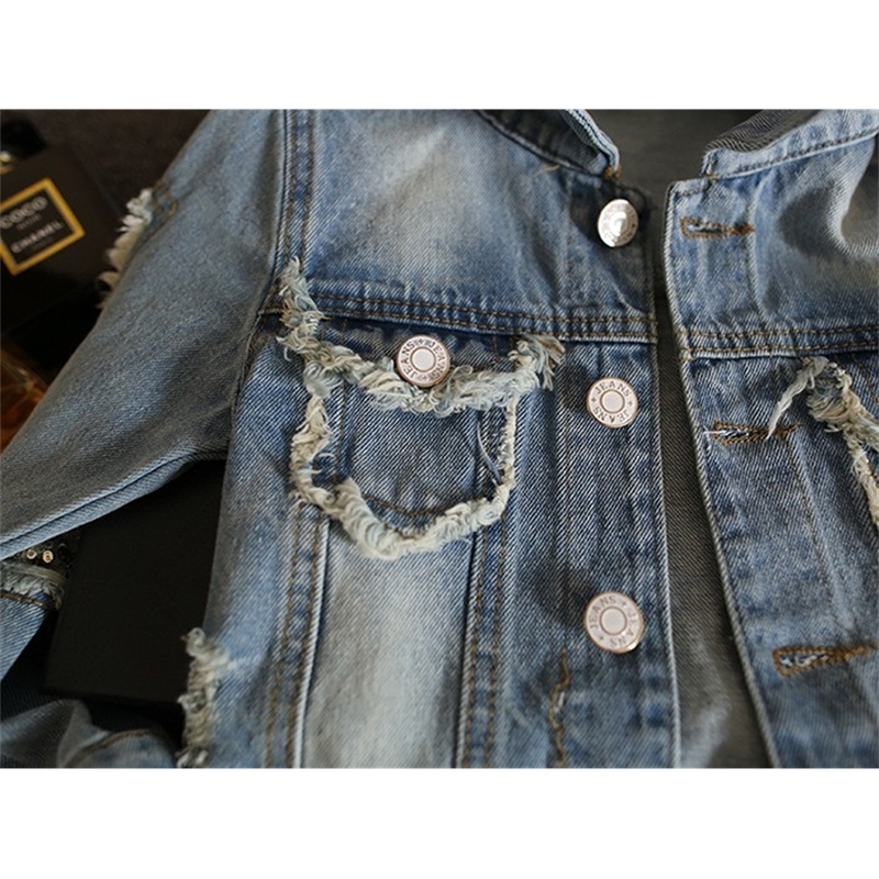 New Kids Clothes Children Girls Jackets Cool Kid Long Sleeves Turn-down Collar Buttons Coats Pocket Girl Pattern Denim Outerwear LJ200828