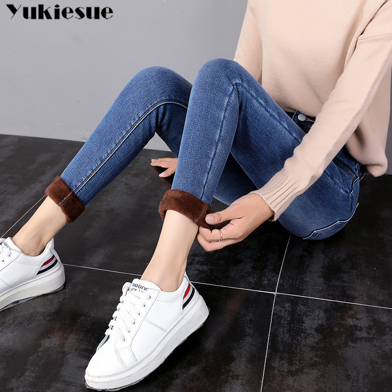 Winter Warm Jeans Woman High Waist Casual Velvet Ladies Trousers Female Pantalon Denim jeans for Women Pants Plus size 201105