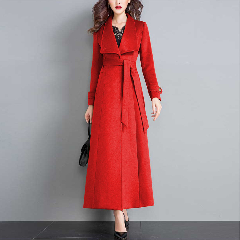 Women Winter Coats Autumn and Winter New Classic Gray Lace Large Size Wool Coat Slim Thin Thick Long Wool Coat Female 201216