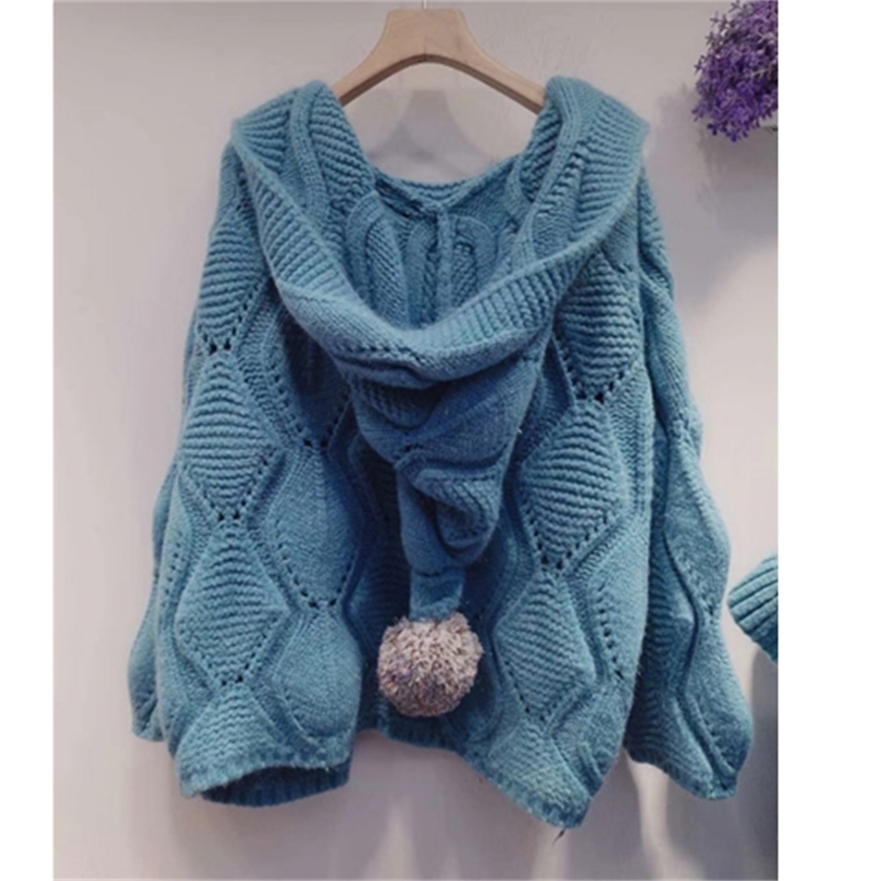Autumn Cardigan Women In Preppy Style Hooded Loose Knitted Open Jumper Geometric Sweater Female Knitwear 201204