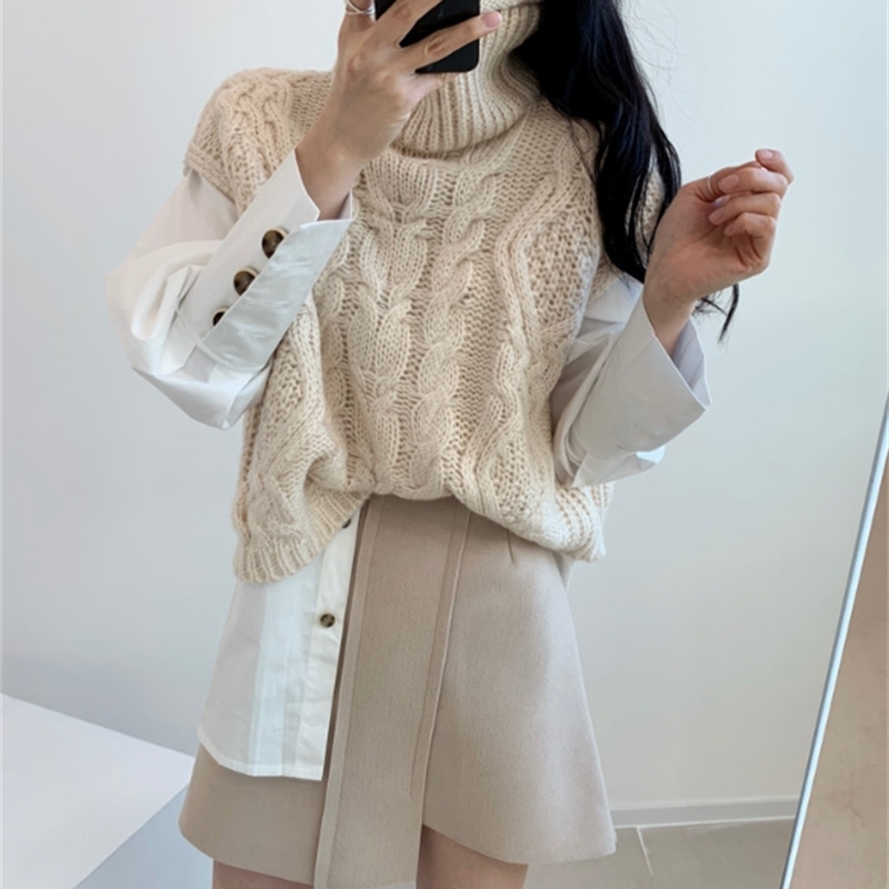 New loose sleeveless sweater spring autumn Women vest sweaters knitting vest joker knitted vest wool oversize Girls Pullover 201109