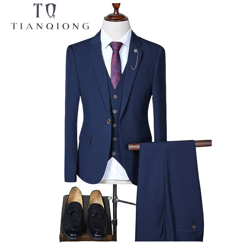 TIAN QIONG Slim Fit Men Suits For Wedding One Button Black,Blue,Gray,Khaki Mens Formal Suits Spring Autumn 3 Piece Suit QT288 201105