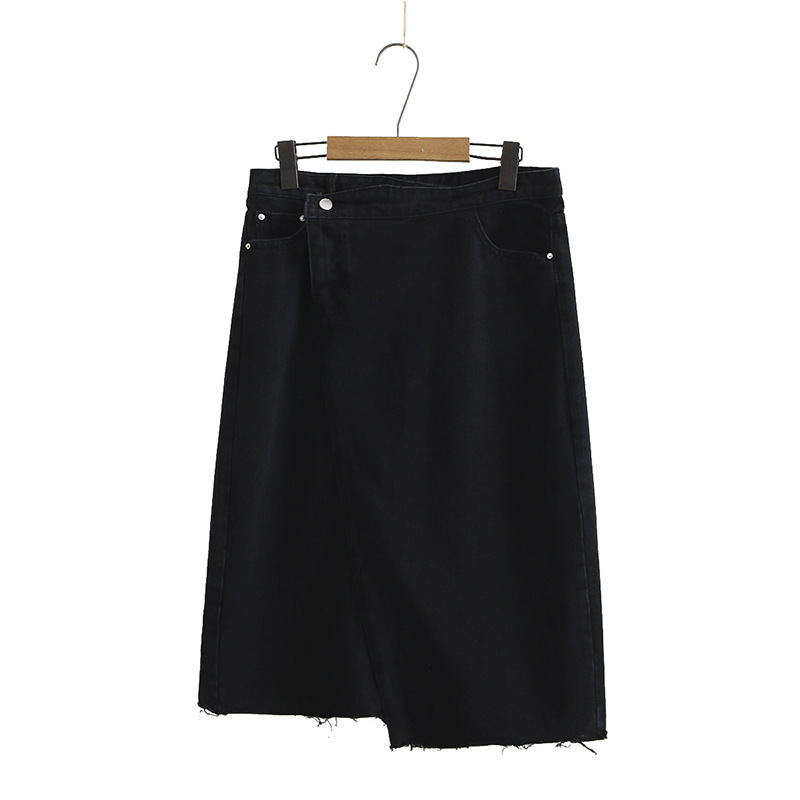 Midi-ganged Female Big Casual Solid Black Long Skirts Gygr