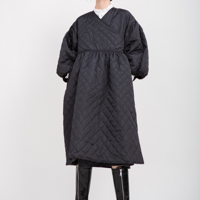 SHENGPALAE Black Korean Fashion Winter Jacket Jackets V Collar Half Sleeve Loose Big Personality Large Hem Coat Women JL103 201217