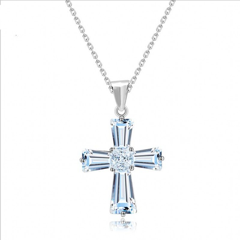 Sterg Cross Necklace: Sier Princess Topaz Jewelry For Women 50bd