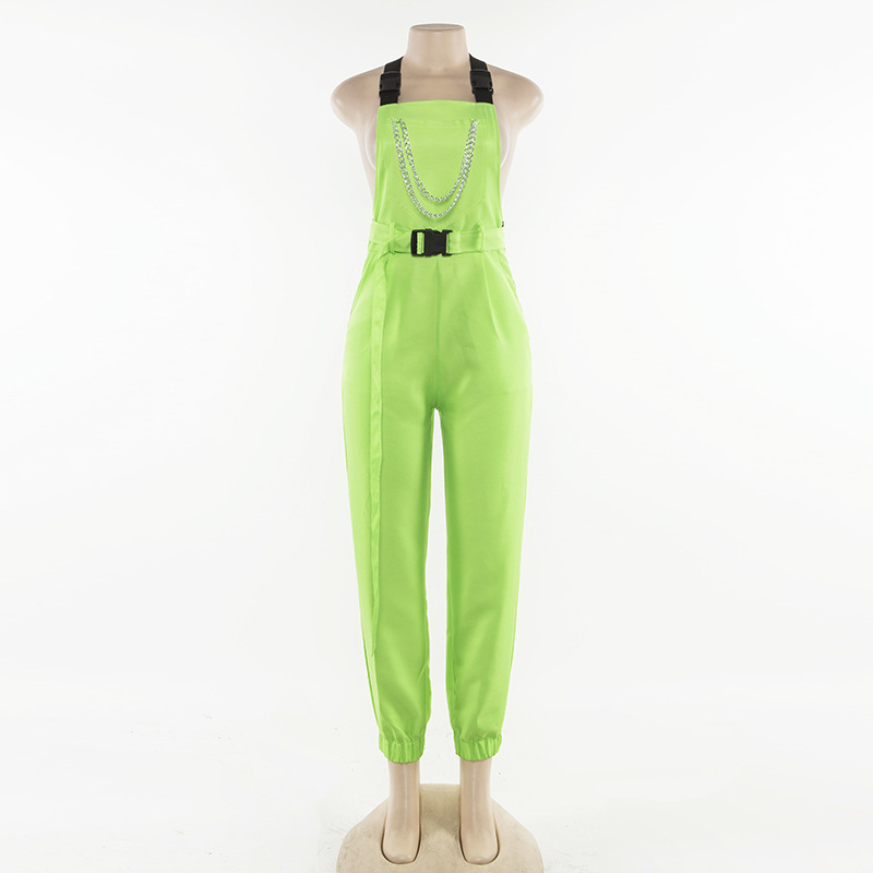 BOOFEENAA Chain Buckle Neon Green Overalls for Women Clothes Casual Jumpsuits Streetwear Fashion Summer Romper C94-AI86 T200509