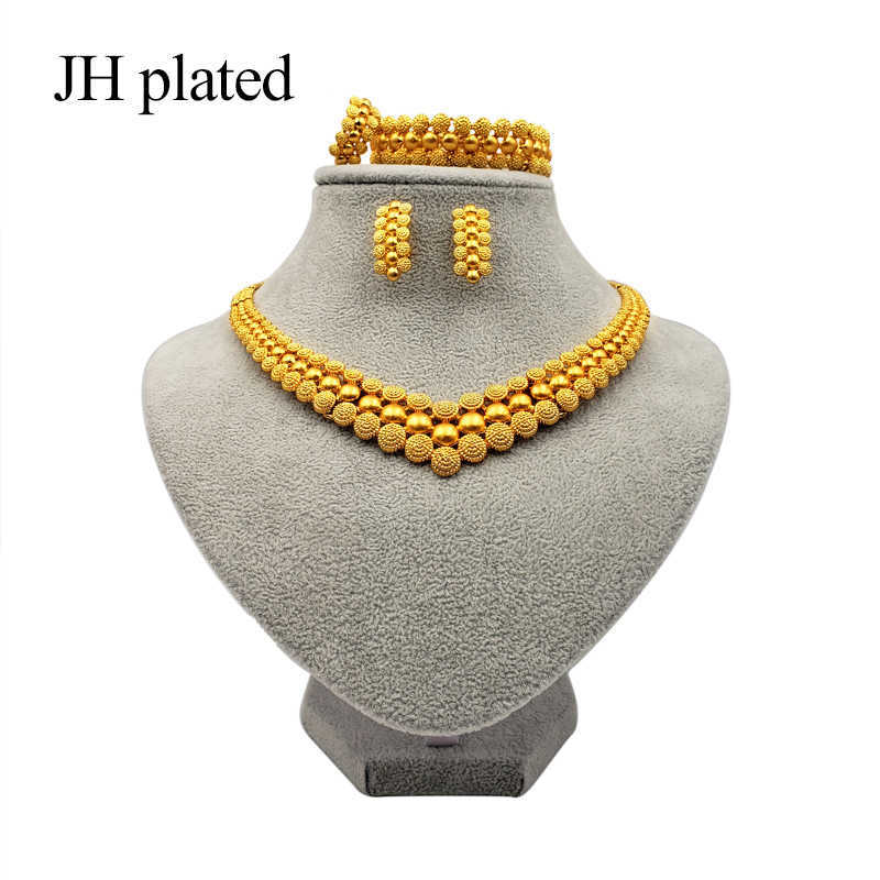 Nigeria Dubai Gold color jewelry sets African bridal wedding gifts party for women Bracelet Necklace earrings ring set collares 220105