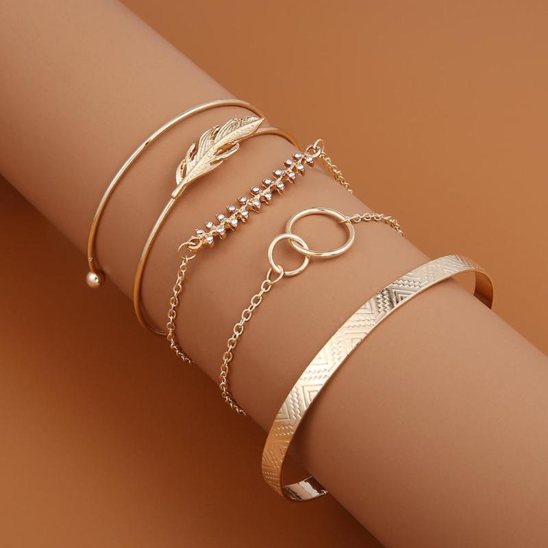 5Pcs/Set Women Fashion Vintage Leaf Rhinestone Inlaid Bangles Open Bracelets Jewelry Multilayer Boho Charm Bracelet Accessories
5Pcs/Set Women Fashion Vintage Leaf Rhinestone Inlaid Bangles Open Bracelets Jewelry Multilayer Boho Charm Bracelet Accessories