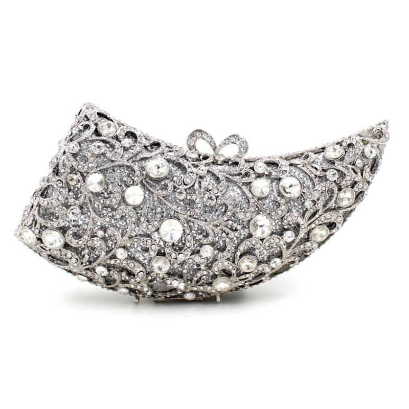 Luxury Cow Horn Shape Diamond Hollow Out Women Evening Clutch Bag Crystal XIYUAN Evening Women Clutch Bags Ladies, Gold
