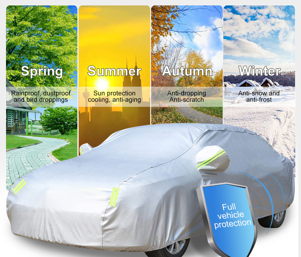SUV/Sedan Cover with Side Zipper Outdoor Waterproof Dustproof Snow Covers Reflective Strip Exterior Car Sun Shade Protector