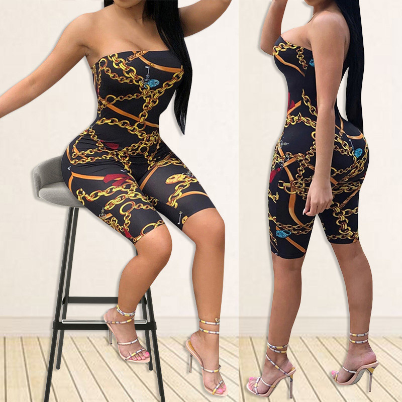 Sexy Jumpsuit Party Bodysuit Overalls Womens Jumpsuit Club Strapless Full New Fashion Printed Bodycon Rompers T200116