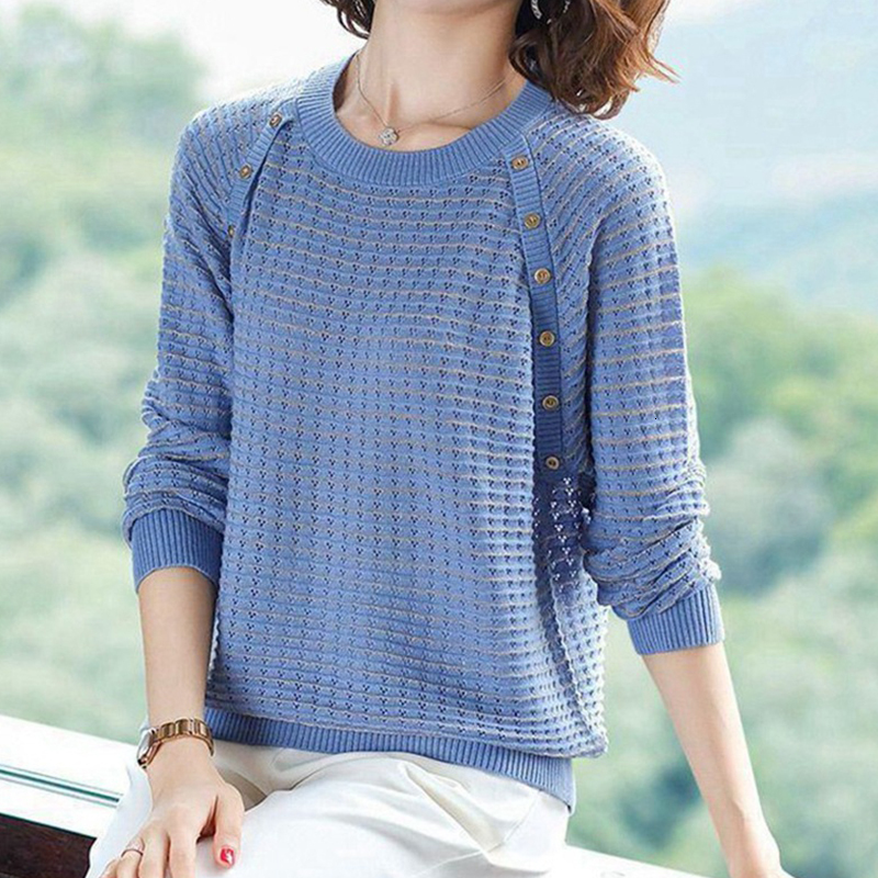 2021 New Jumper Female Spring Hollow Autumn Out Striped Sleeve Long Neck Buttons Casual Ladies Knitted-out Shirts for Women Dpw0, Blue
2021 New Jumper Female Spring Hollow Autumn Out Striped Sleeve Long Neck Buttons Casual Ladies Knitted-out Shirts for Women Dpw0, Blue