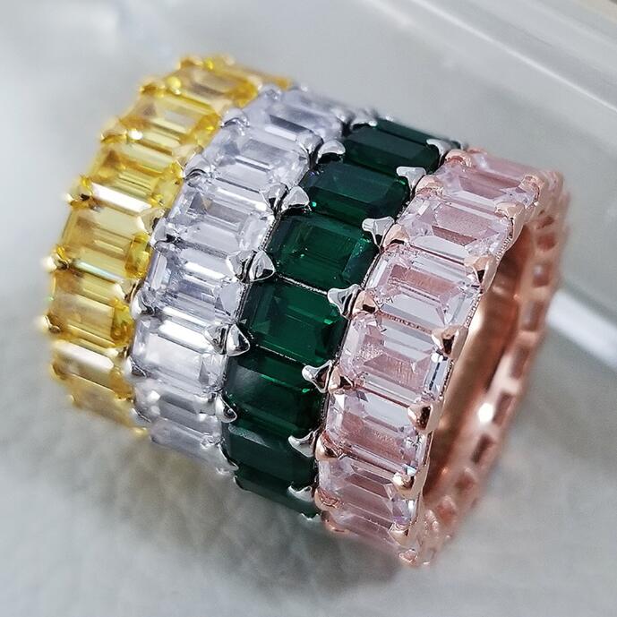 2022 Ins Top Sell Wedding Rings Simple Fashion Jewelry 925 Sterling Silver Emerald Cut 5A Cubic Zircon Promise Party Stackable Handmade Women Bridal R