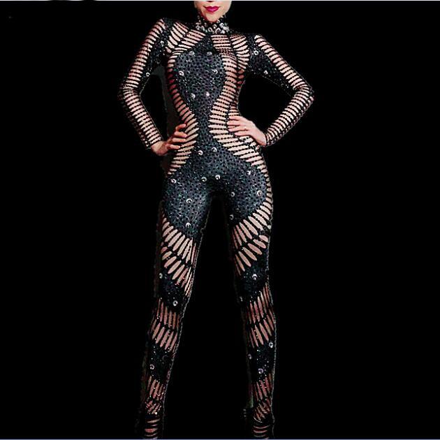 Bling Black Crystals Spandex Stretch Jumpsuit Evening Party Bodysuit Nightclub Bar Female Singer Outfit One Piece Sexy Costume
Bling Black Crystals Spandex Stretch Jumpsuit Evening Party Bodysuit Nightclub Bar Female Singer Outfit One Piece Sexy Costume