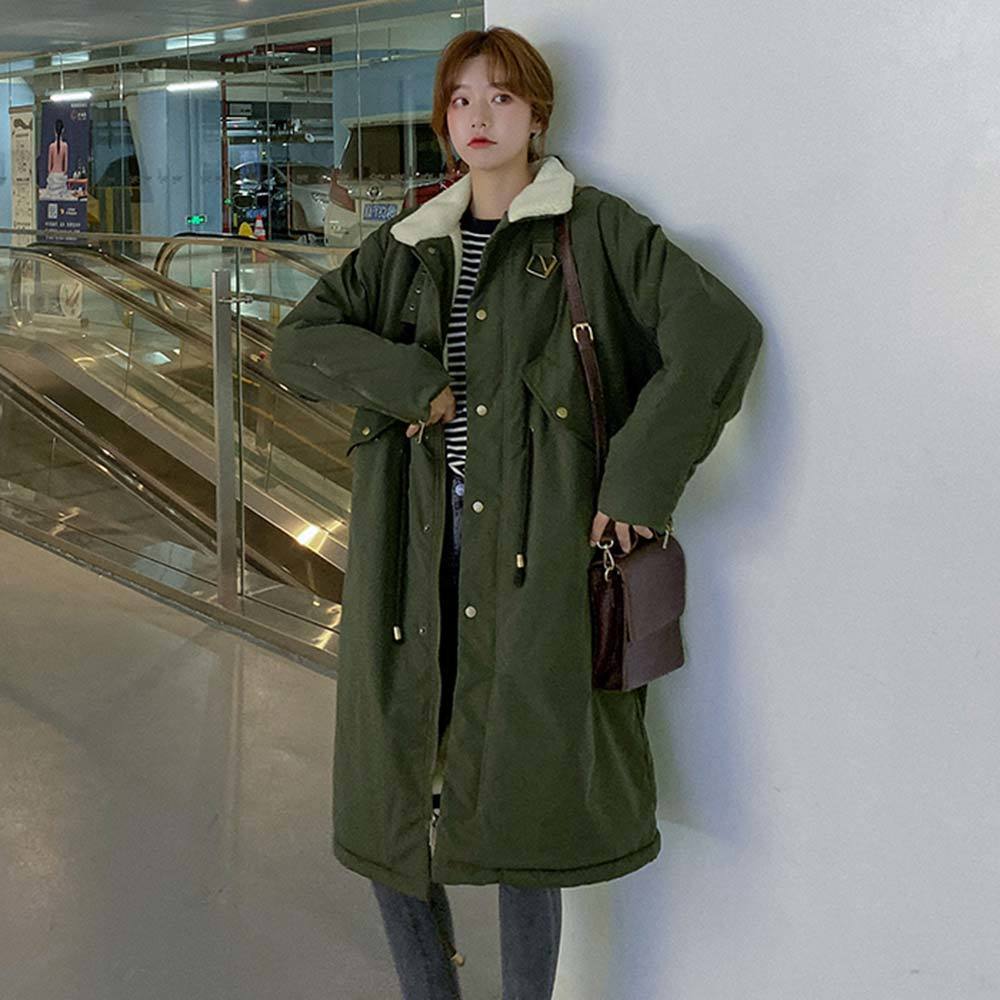 Vielleicht New Casual Wool Liner Parka Coat Fashion Single Breasted Adjustable Waist Winter Jacket Women Long Warm Parkas 201019