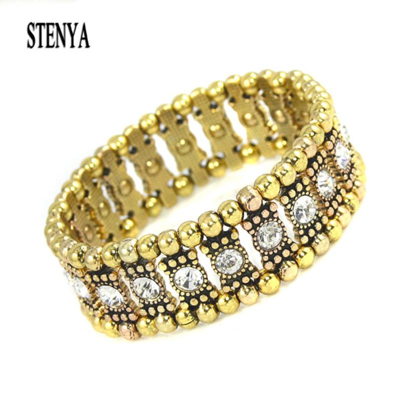 Crystal Bangle Rhinestone Stretch Bracelet 6 Color Wholesale Antique silver Plated Charm Trendy Punk Style Pulseras Jewlry Boho