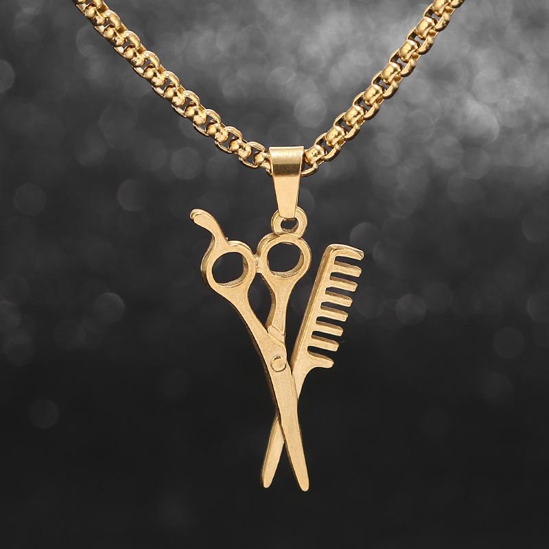 Gold tone Haircut Scissors pendant with chains Stainless Steel Barber Shop Jewelry
Gold tone Haircut Scissors pendant with chains Stainless Steel Barber Shop Jewelry