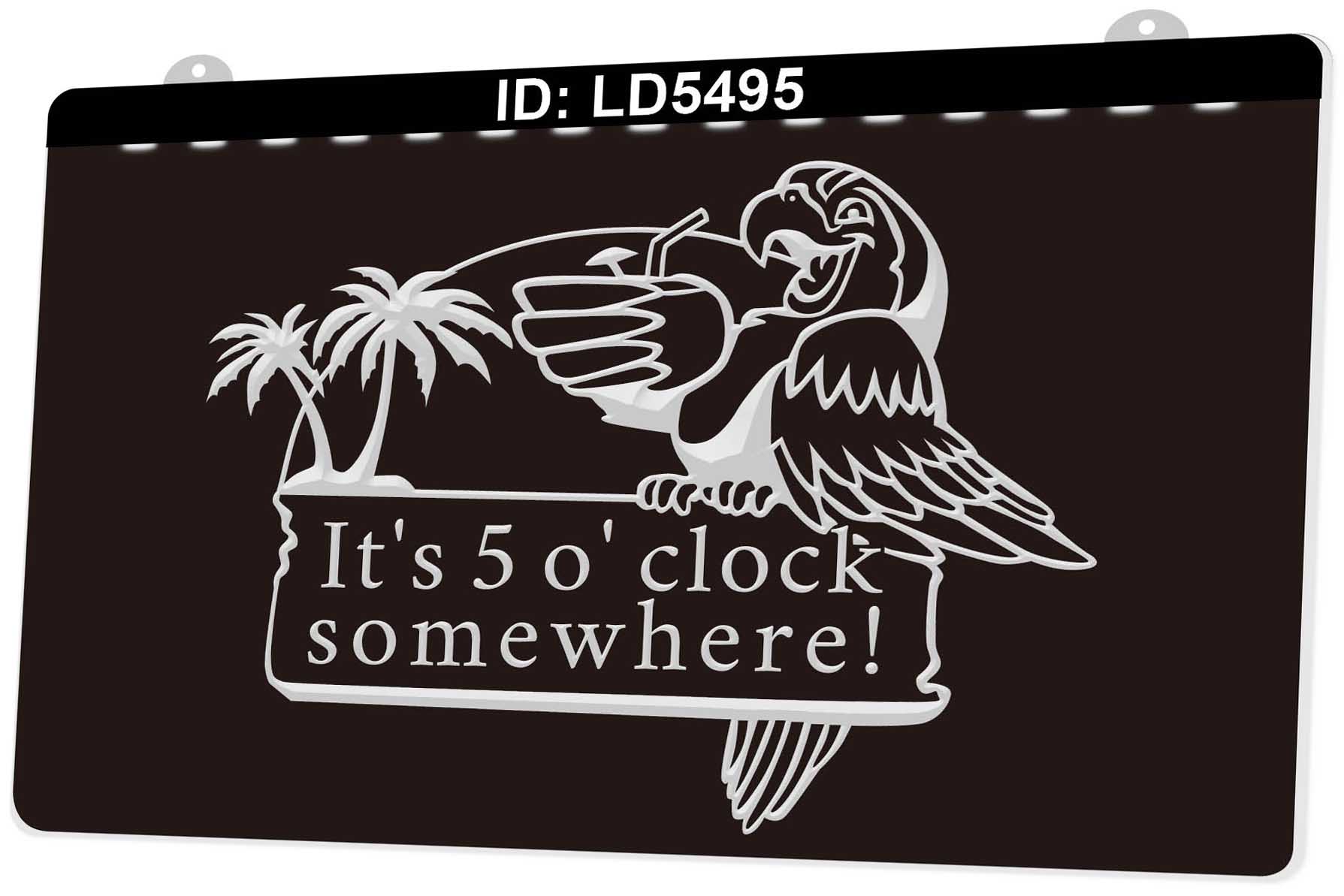 LD5495 It's 5 O'clock Somewhere Parrot 3D Engraving LED Light Sign Wholesale Retail
