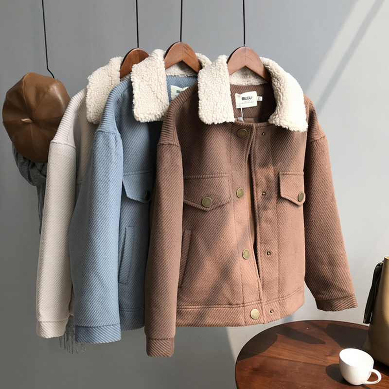 Korean version of lamb plush jacket coat winter new thick coat women short woolen coat 201216