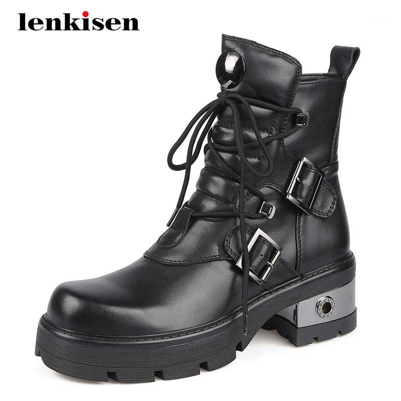 Lenkisen motorcycle boots real leather handsome platform buckle round toe thick high heel lace up neutral cozy ankle boots L281, Black
Lenkisen motorcycle boots real leather handsome platform buckle round toe thick high heel lace up neutral cozy ankle boots L281, Black