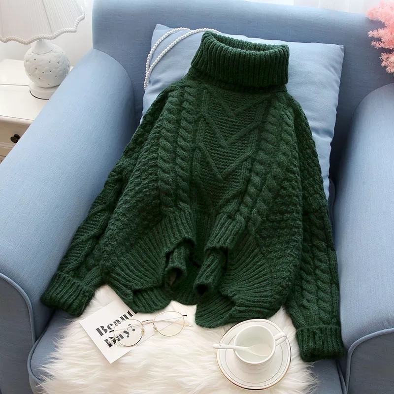 New Knitted Tops In Autumn Winter Korean Sweater Women Flat Knitted Turtleneck Pullovers Oversize Sweater 201031