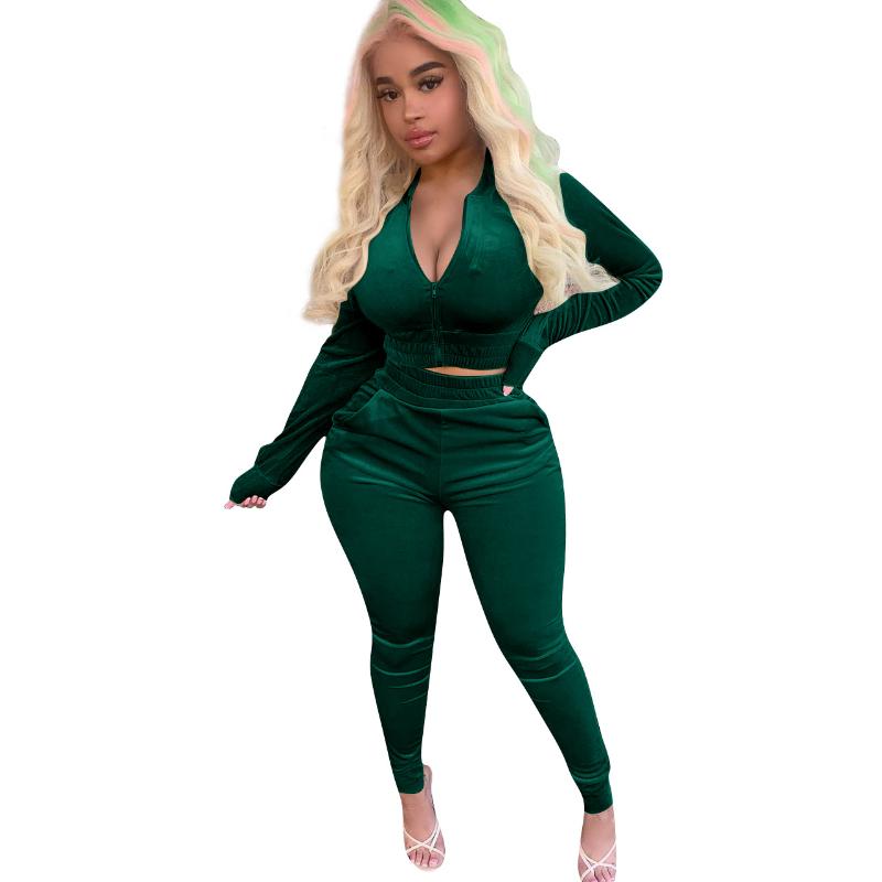 Woman Outfit Two Piece Sets Solid Color Autumn Winter Sport Tracksuit Long Sleeve Top And Pants Women Suit Workout Clothes