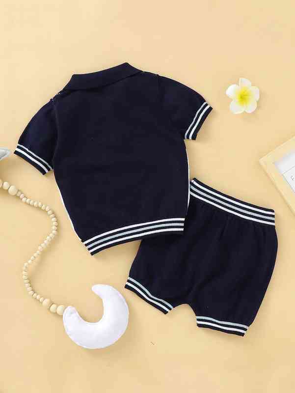 Baby Boy Argyle Pattern Polo Neck Knit Top With Knit Shorts SHE