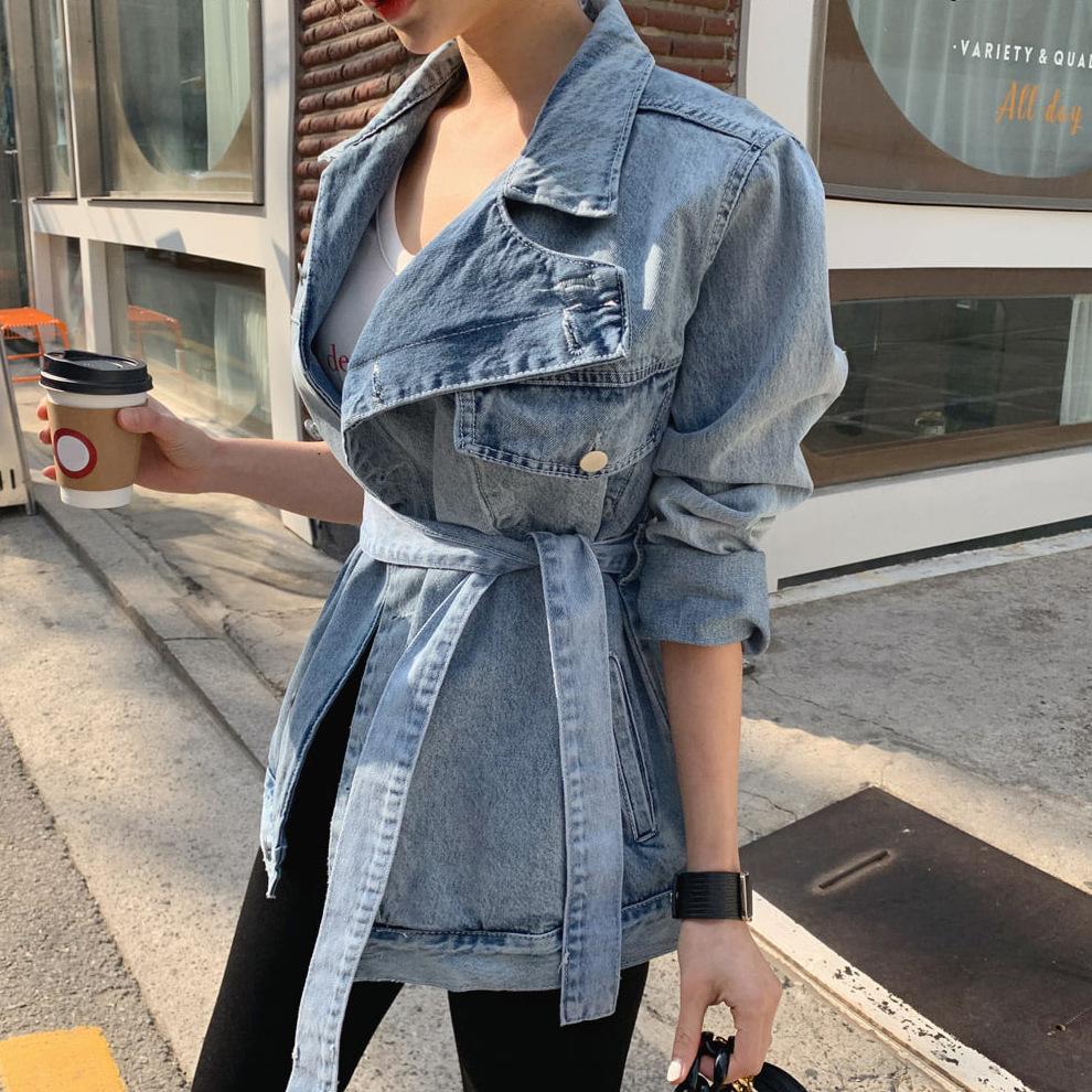 2021 New Korean of the oblique side buckle handsome big lapel belt tie denim jacket female DKFL, Blue
2021 New Korean of the oblique side buckle handsome big lapel belt tie denim jacket female DKFL, Blue