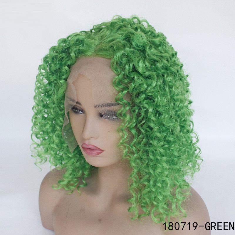 Green Color Synthetic Simulation Human Hair Lace Front Wigs 14~26 inches Perruques de cheveux humains 180719-GREE