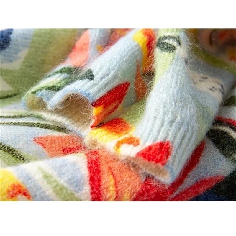 Oil painting print ladies sweater mohair blend long sleeve o-neck casual wild women knit sweater 201201