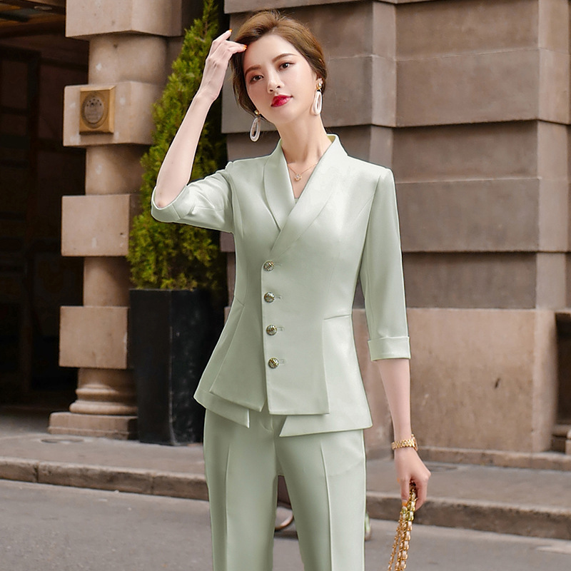 High Quality Casual Women's Suit Pants Two Piece Set new summer elegant ladies white blazer jacket business attire T200818