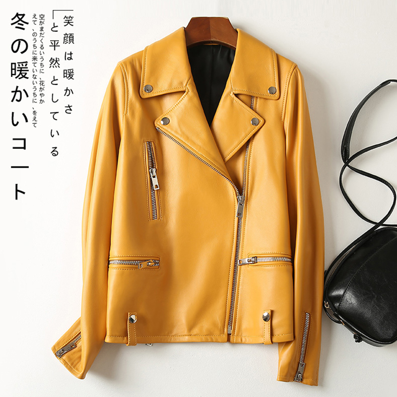 Nerazzurri Short yellow black blue leather biker jacket women long sleeve zipper Plus size autumn faux leather jackets for women 201028