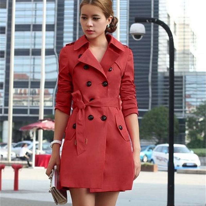 Luzuzi Trench Coat For Women Double Breasted Belt Slim Fit Long Spring Coat Casaco Feminino Abrigos Mujer Autumn Outerwear Z505 201211