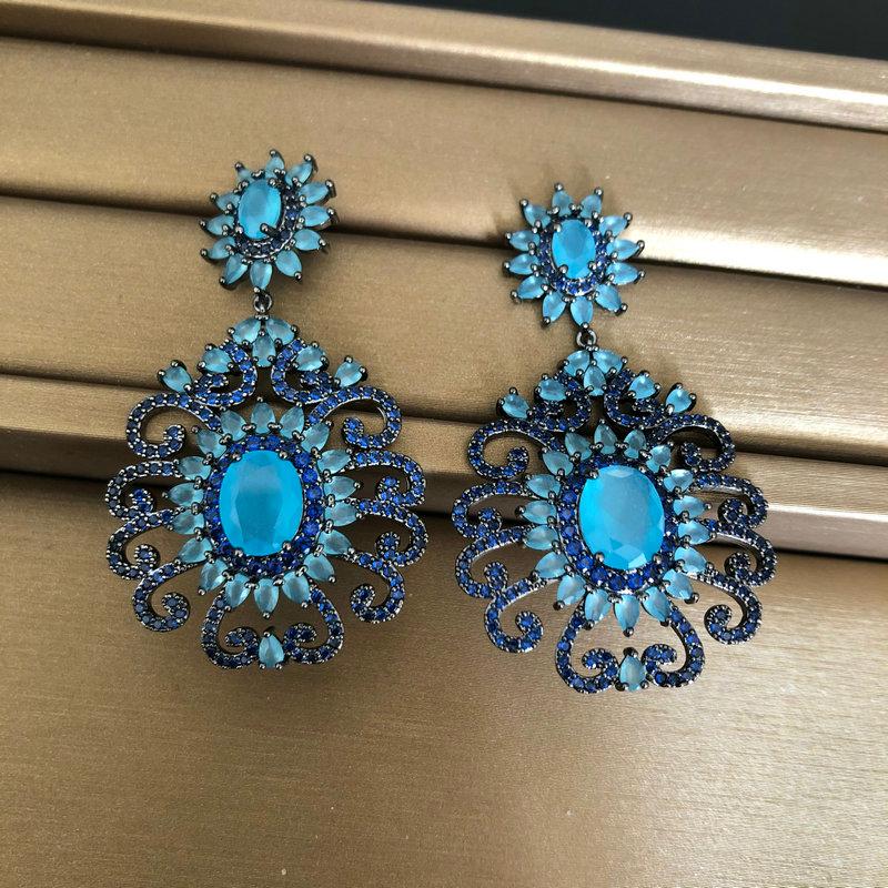 Bilincolor trendy bohemia blue cubic zircon flower drop earring for women
Bilincolor trendy bohemia blue cubic zircon flower drop earring for women