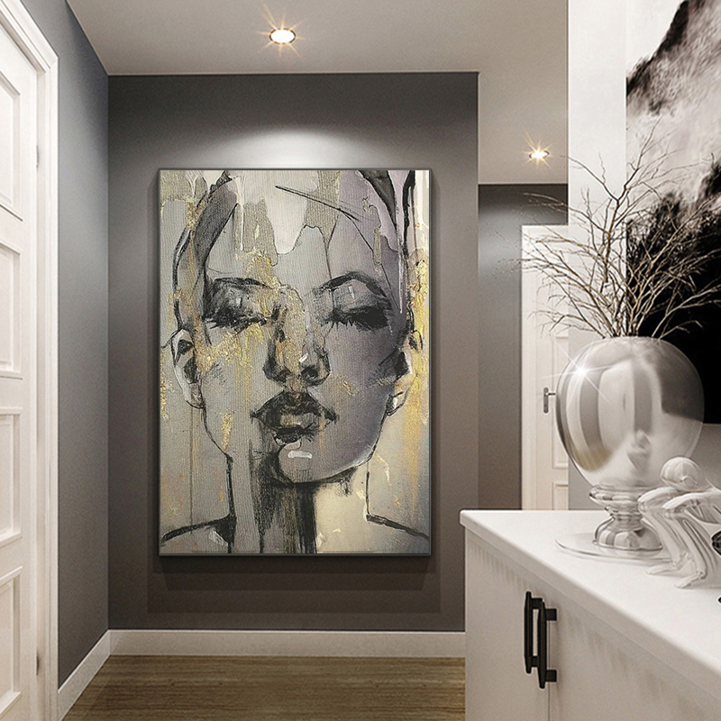 Sexy Women Face Golden Nude Figure Posters Canvas Painting Wall Art Pictures Posters and Prints Wall Decoration for Living Room