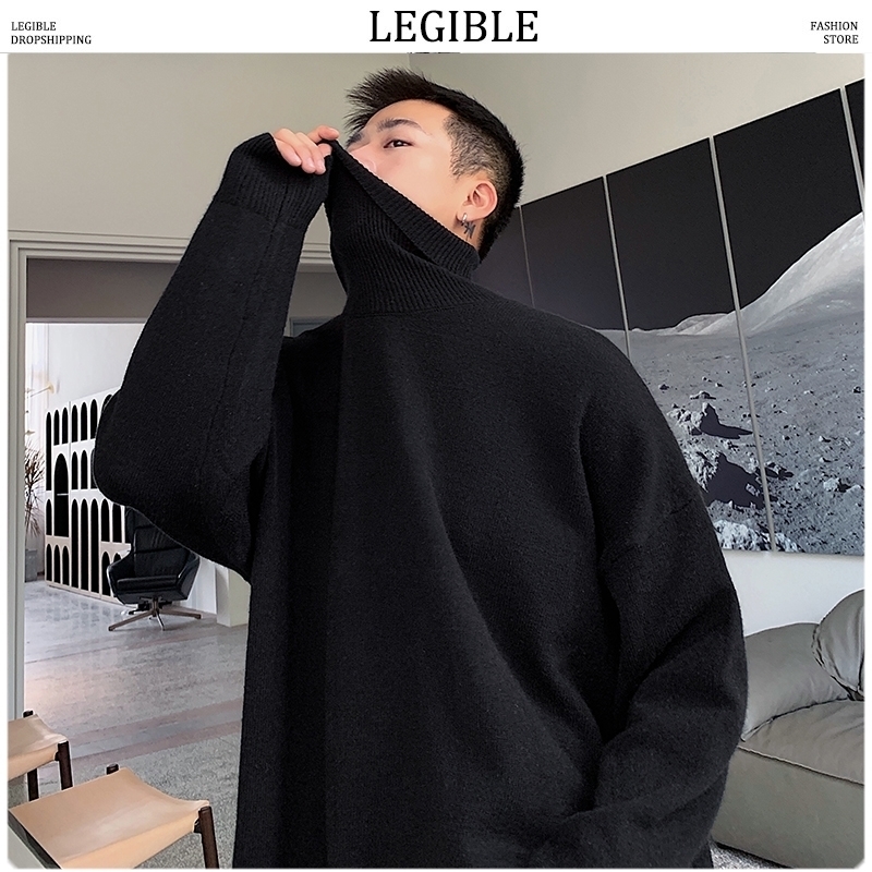 LEGIBLE Men 9 Colors Turtleneck Loose Sweaters Mens Autumn Winter Pullovers Tops Male Korean Fashion Sweater Clothing 201203