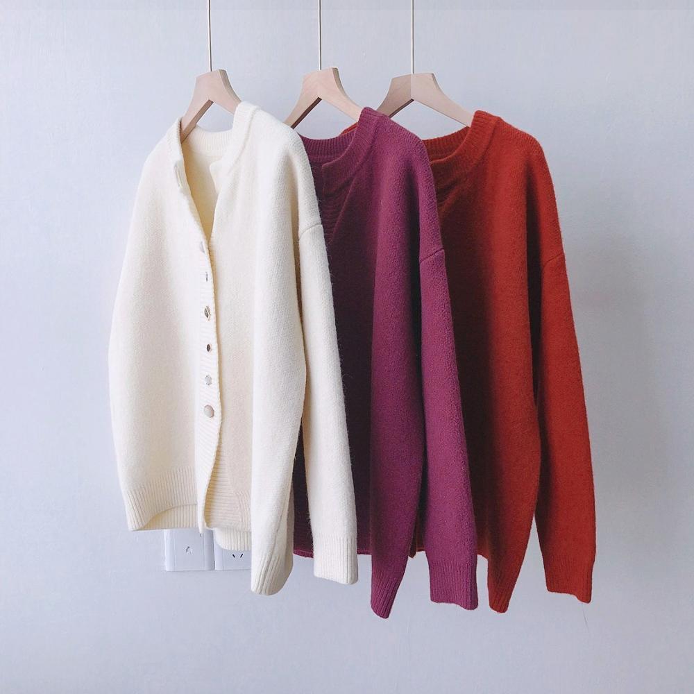 Women's Soft Sweater Warm Loose Casual Coat Red Cardigan Single Breasted Tops New Spring and Autumn 201031