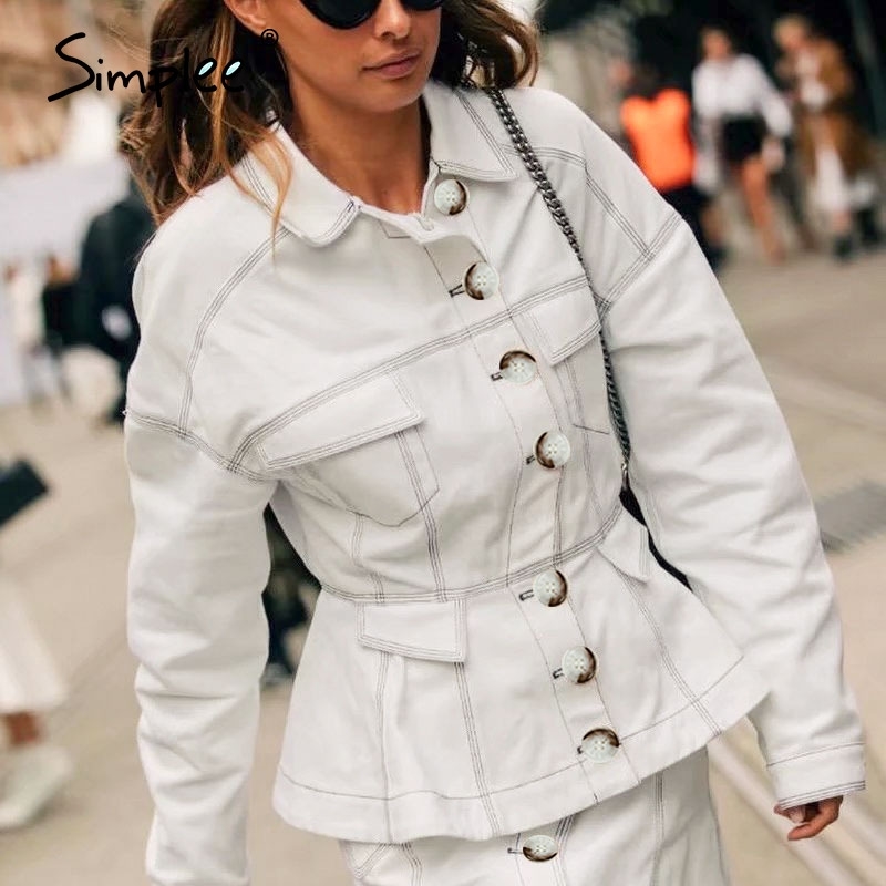 Elegant cotton button women jacket coat Long sleeve autumn casual female outwear High waist office ladies 201017