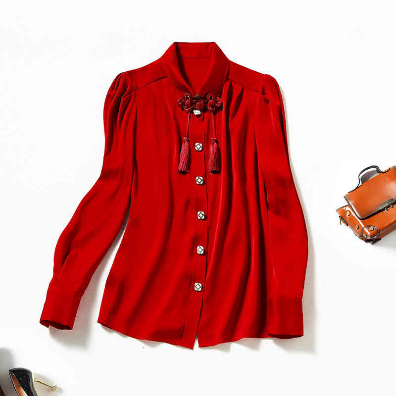 Women' Blouses & Shirts Nanyou spring Lapel single row button mulberry silk long sleeve cardigan shirt pan women' X2JW, Red
Women' Blouses & Shirts Nanyou spring Lapel single row button mulberry silk long sleeve cardigan shirt pan women' X2JW, Red