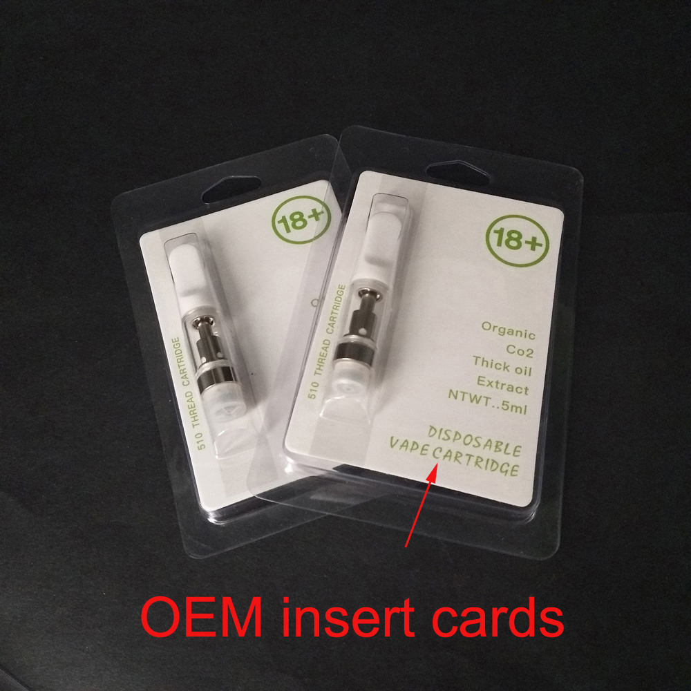 OEM insert card Clear Clamshell Blister Packaging for disposable Cartridges .5ml 1ml mini Vaporizer Extract oil 510 carts Plastic Container
OEM insert card Clear Clamshell Blister Packaging for disposable Cartridges .5ml 1ml mini Vaporizer Extract oil 510 carts Plastic Container