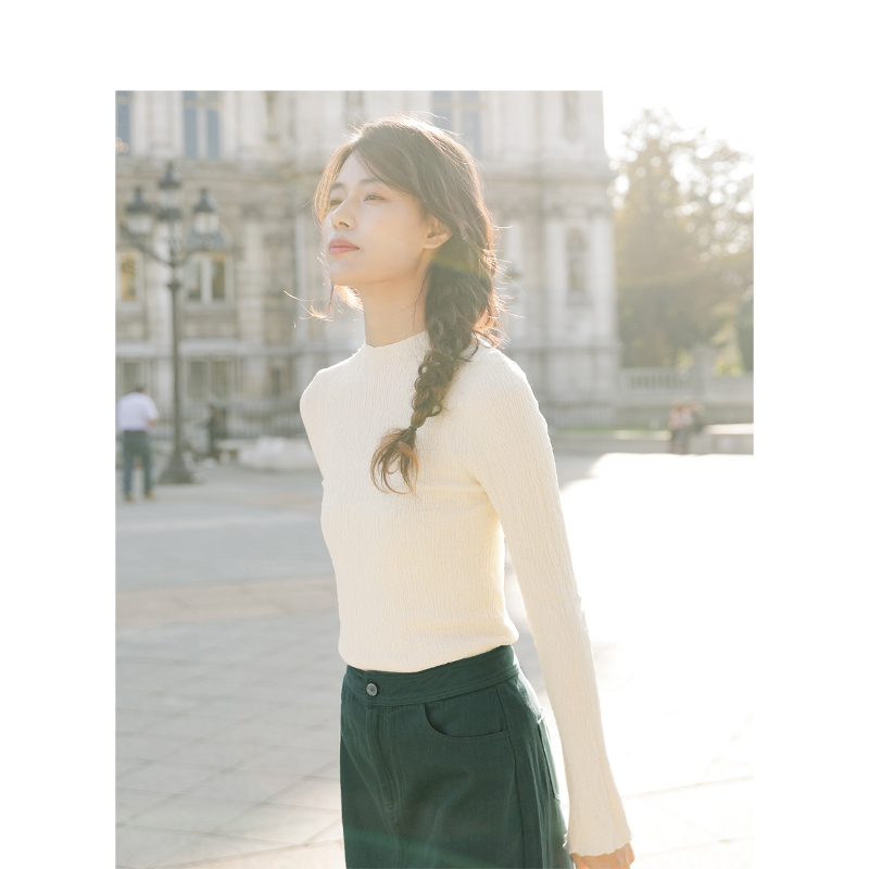 INMAN Spring Arrival Stand Collar All Match Fit Shape Basic Style Long Sleeve Women Knitwear Sweater 201225