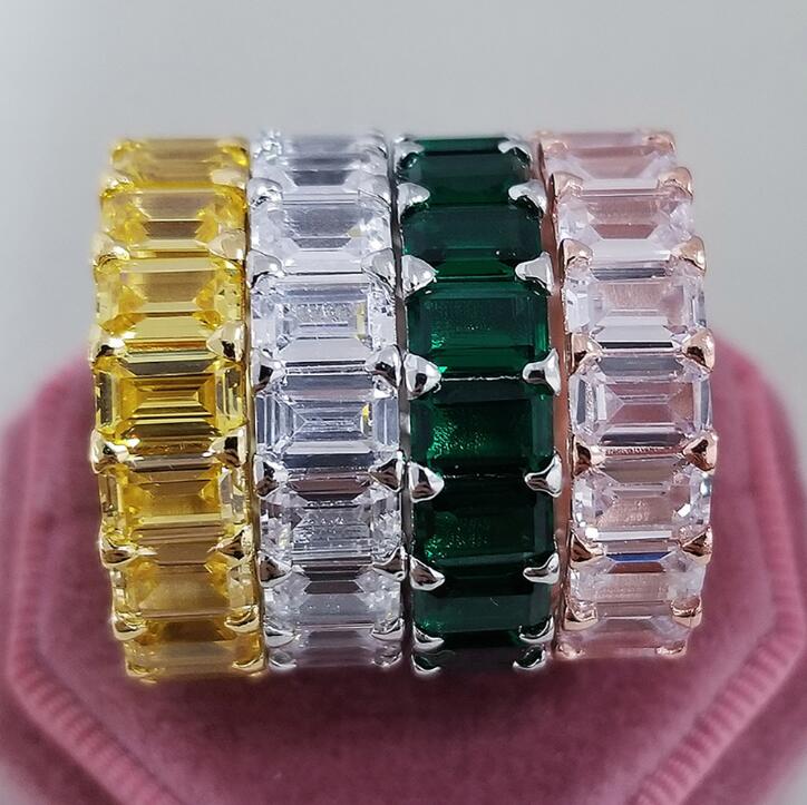 2022 Ins Top Sell Wedding Rings Simple Fashion Jewelry 925 Sterling Silver Emerald Cut 5A Cubic Zircon Promise Party Stackable Handmade Women Bridal R