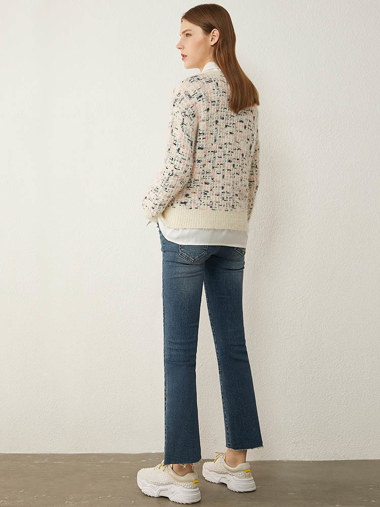 AMII Minimalism Autumn Winter Fashion Women's sweater Vintage Oneck Tweed Full Sleeve Thick Sweaters For Women Tops 12040307 201222