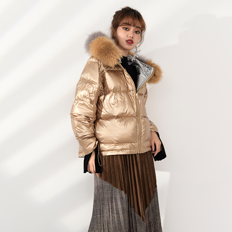 DEAT 2020 Autumn Winter New Arrivals Real Fur Hooded Thick Coat Pink Women Cropped Jacket LJ201127